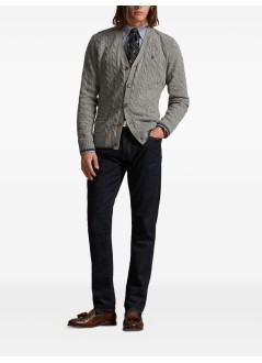 polo ralph lauren knitwear manlscablevncrg-long sleevecardigan - 710949808005 fawn grey heather