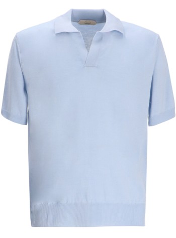 aurélien polo manbuttonless polo shortsleeve rib - 0802001005 light blue