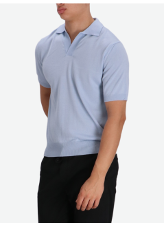 aurélien polo manbuttonless polo shortsleeve rib - 0802001005 light blue