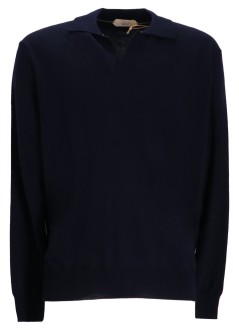 aurélien knitwear manbuttonless polo longsleeve - 0802001003 navy