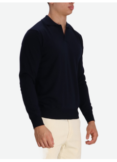 aurélien knitwear manbuttonless polo longsleeve - 0802001003 navy