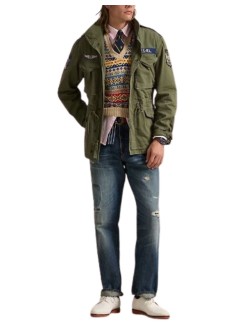 polo ralph lauren outerwear manicnc fld jkt-lined-field jacket - 710961616001 olive mountain w patches