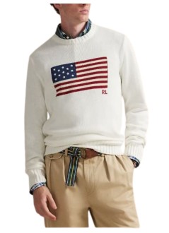 polo ralph lauren knitwear manls cn flag-long sleeve-pullover - 710718281009 deckwash white