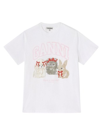 ganni top womanbasic cotton jersey cute animals - a1050029 151