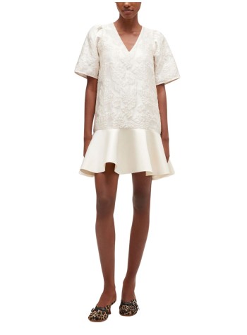 ganni vestido mujer satin cloque mini v-neck dress - a1030105 135 2