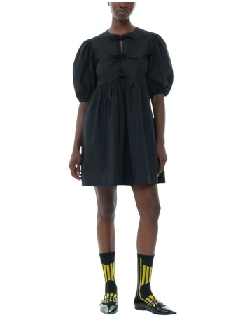 ganni dress womancotton poplin tie string mini dress - f9005 099 2