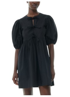 ganni dress womancotton poplin tie string mini dress - f9005 099