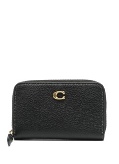 coach cartera mujer polished pebble leather essential small zip around card cas - cr551 b4 black