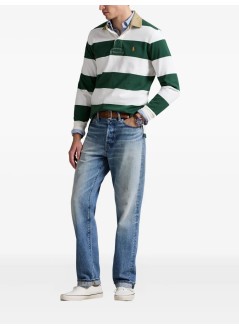 polo ralph lauren polo manknit-rugby-pullover - 710p05317004 grass green trophy cream