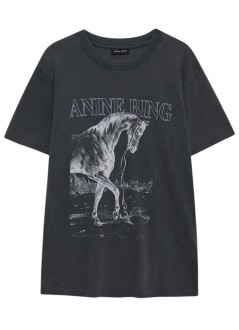 anine bing top womanlili tee horse - a0811713wbl1 washed black