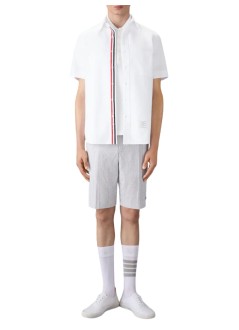 thom browne polo hombre short sleeve rib cuff polo w/ engineered 4 bar stripe in cl - mjp110p00050 100