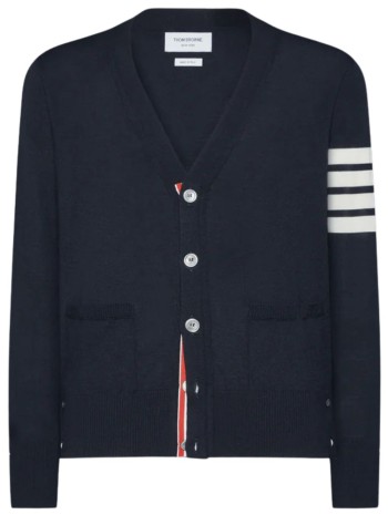 thom browne punto hombre classic v-neck cardigan in fine merino wool w/ 4bar stripes - mkc002ay1014 415