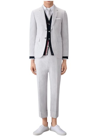 thom browne punto hombre classic v-neck cardigan in fine merino wool w/ 4bar stripes - mkc002ay1014 415 2