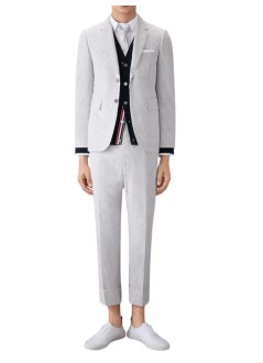 thom browne punto hombre classic v-neck cardigan in fine merino wool w/ 4bar stripes - mkc002ay1014 415