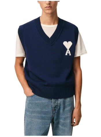 ami outerwear hombre quota -sleeveless v neck sweater with contrasted ami de coe - uks860kn0156 a116 2