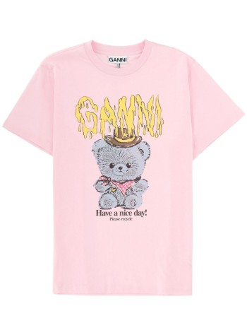 ganni top womanbasic cotton jersey t-shirt cowboy bear print - a1050074 868