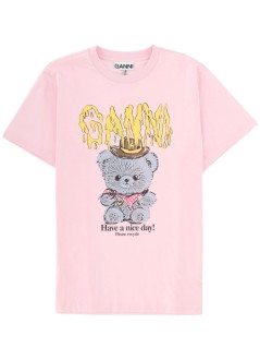 ganni top mujer basic cotton jersey t-shirt cowboy bear print - a1050074 868