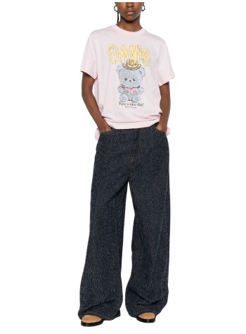 ganni top womanbasic cotton jersey t-shirt cowboy bear print - a1050074 868 2