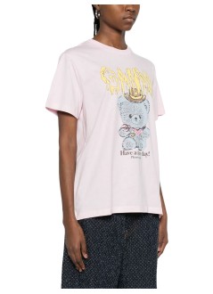 ganni top mujer basic cotton jersey t-shirt cowboy bear print - a1050074 868