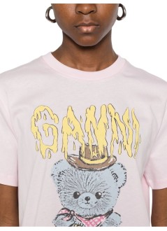 ganni top mujer basic cotton jersey t-shirt cowboy bear print - a1050074 868