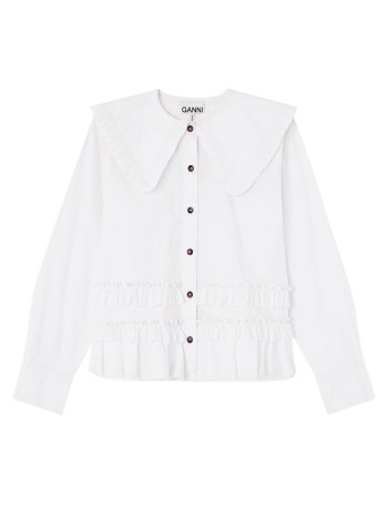 ganni blusa mujer stretch cotton shirt w. frills - a1040096 zz8