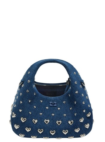 ganni handbag womanhobo mini heart stud denim - b2070034 357