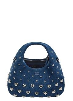 ganni handbag womanhobo mini heart stud denim - b2070034 357