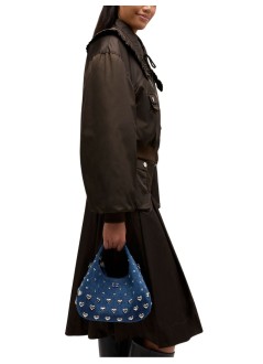 ganni handbag womanhobo mini heart stud denim - b2070034 357