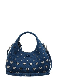 ganni handbag womanhobo mini heart stud denim - b2070034 357