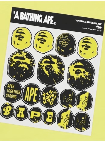 bape t-shirt manbape sticker graphic relaxed fit tee m - 1l80110319 yellow 2