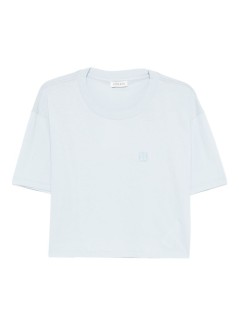 anine bing top womanjohnny cropped tee framed monogram - a0812102bel41 light blue