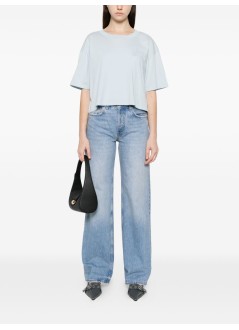 anine bing top womanjohnny cropped tee framed monogram - a0812102bel41 light blue