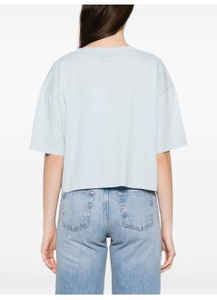 anine bing top womanjohnny cropped tee framed monogram - a0812102bel41 light blue