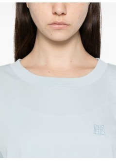 anine bing top womanjohnny cropped tee framed monogram - a0812102bel41 light blue