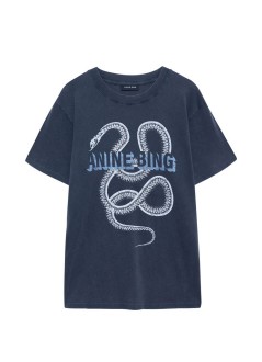 anine bing top mujer lili tee snake - a0811885wbl1 washed black