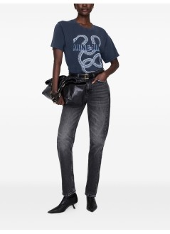 anine bing top mujer lili tee snake - a0811885wbl1 washed black