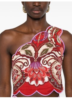 farm rio top mujer odara red one shoulder scallops top - 344015 26078