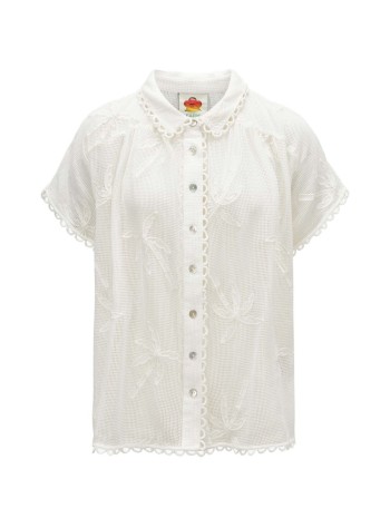 farm rio shirt womanwhite palm trees shirt - 351315 26079
