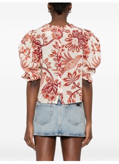 farm rio blusa mujer flowerful birds beige blouse - 344000 26040