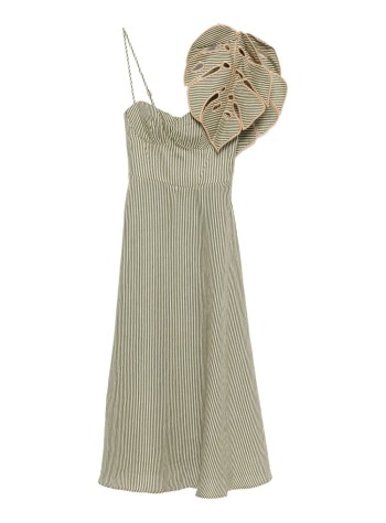 farm rio dress womanstriped monstera leaf sleeveless midi dress - 344014 l0013