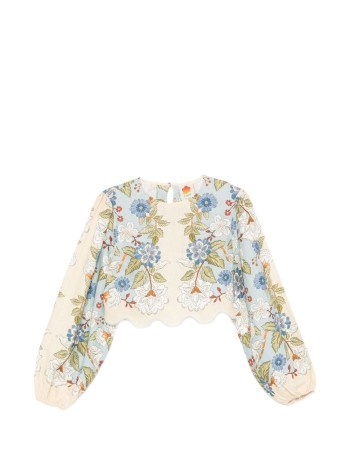 farm rio t-shirt womangarden scarf blue long sleeve blouse - 350502 26046