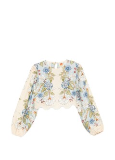 farm rio blusa mujer garden scarf blue long sleeve blouse - 350502 26046