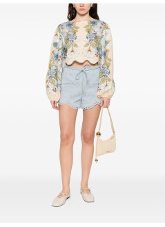 farm rio blusa mujer garden scarf blue long sleeve blouse - 350502 26046
