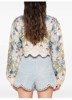 farm rio blusa mujer garden scarf blue long sleeve blouse - 350502 26046