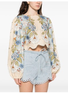 farm rio blusa mujer garden scarf blue long sleeve blouse - 350502 26046