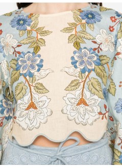 farm rio blusa mujer garden scarf blue long sleeve blouse - 350502 26046