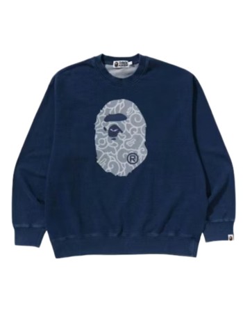 bape sweater mancloud camo ape head relaxed fit crewneck sweatshirt m - 1l80113310 navy