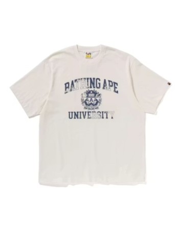 bape t-shirt manspray print college logo relaxed fit tee m - 1l80110332 ivory