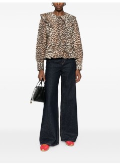 ganni blusa mujer printed stretch cotton shirt w. frills - a1040119 859