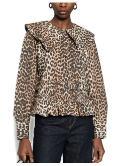 ganni blusa mujer printed stretch cotton shirt w. frills - a1040119 859